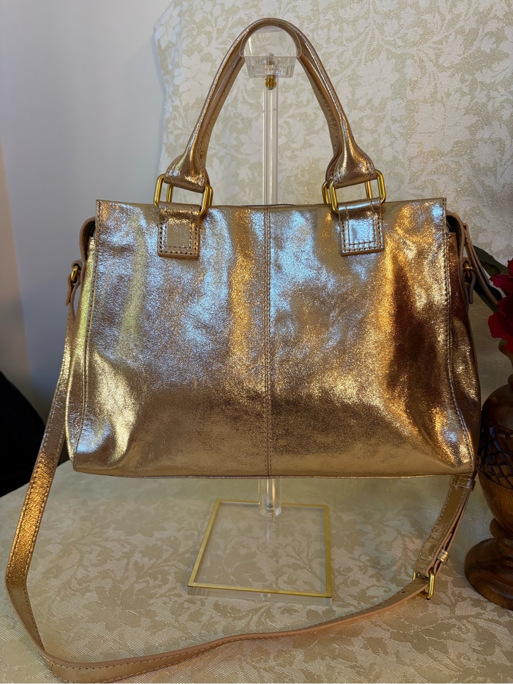 American Leather Co. Metallic Gold Leather Satchel with Shoulder Strap - Picture 5 of 16